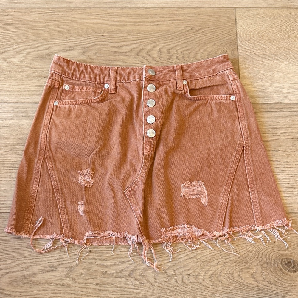 We The Free Rust Distressed Denim Mini Skirt